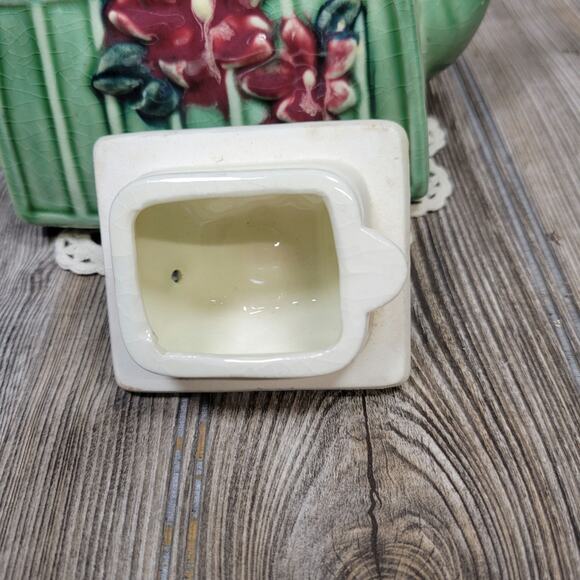 Cottagecore Square Green w Floral Majolica Teapot, Made in Japan - Picture 5 of 7